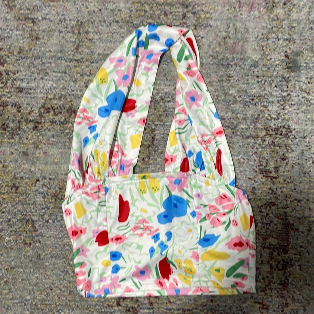 Flower patterned halter-style tank top